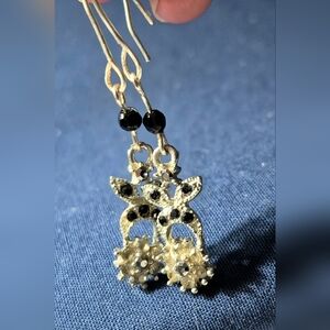 Dainty Sterling Silver and Black Dangle Earrings